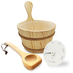 SaunaLife Nordic Ritual Set 4 White - Wooden 1-Gallon Sauna Bucket Set with Wood Ladle and White Thermometer