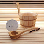 SaunaLife Nordic Ritual Set 4 White - Wooden 1-Gallon Sauna Bucket Set with Wood Ladle and White Thermometer