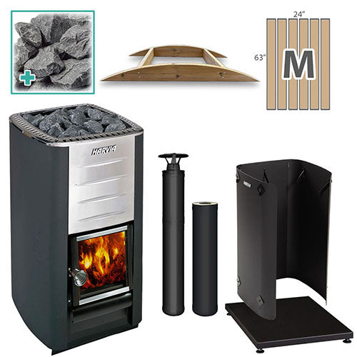 Harvia M3 Wood-Burning Sauna Heater Package for Medium Barrel Sauna