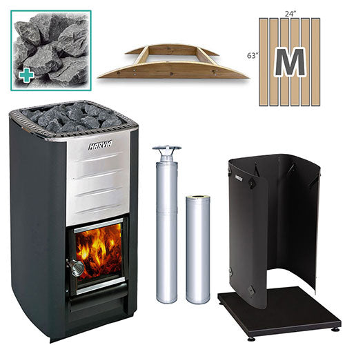 Harvia M3 Wood-Burning Sauna Heater Package for Medium Barrel Sauna