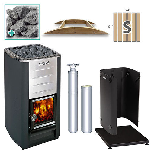 Harvia M3 Wood-Burning Sauna Heater Package for Small Barrel Sauna