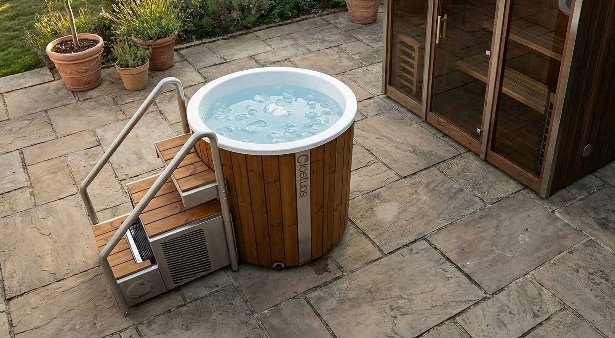 Icetubs IceBarrel XL — Immersion Tub, Thermowood & Fiberglass Cold Plunge, 63"W x 41"D x 47"H