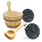 SaunaLife Nordic Ritual Set 3 - Wooden 1-Gallon Sauna Bucket, Wood Ladle, Thermometer, Hygrometer, Black
